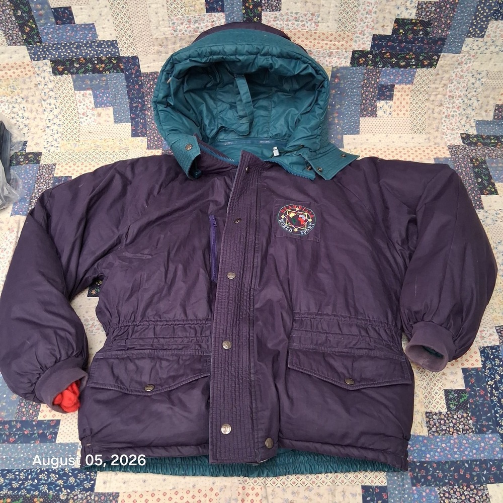 Vintage 90s Brambilla World Sport Mens L Reversible Duck Down Puffer Purple Teal